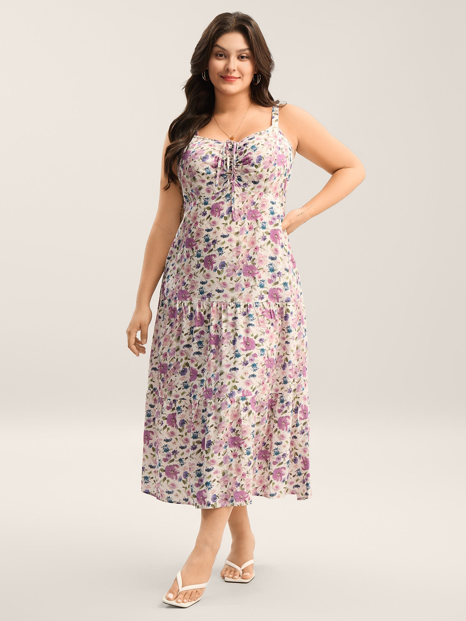 Dreamy Floral Rayon Neck Tie Midi Dress