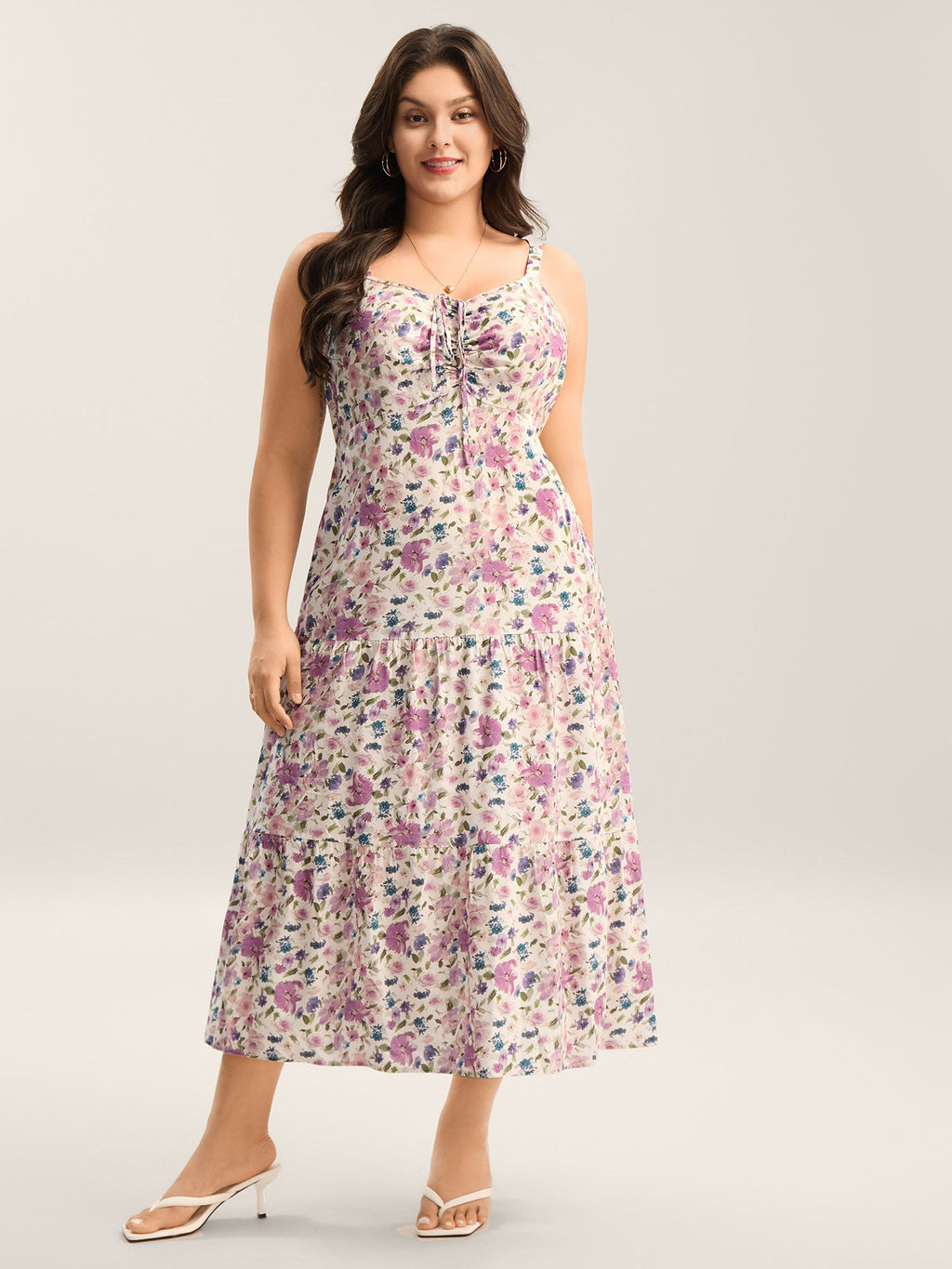 Dreamy Floral Rayon Neck Tie Midi Dress