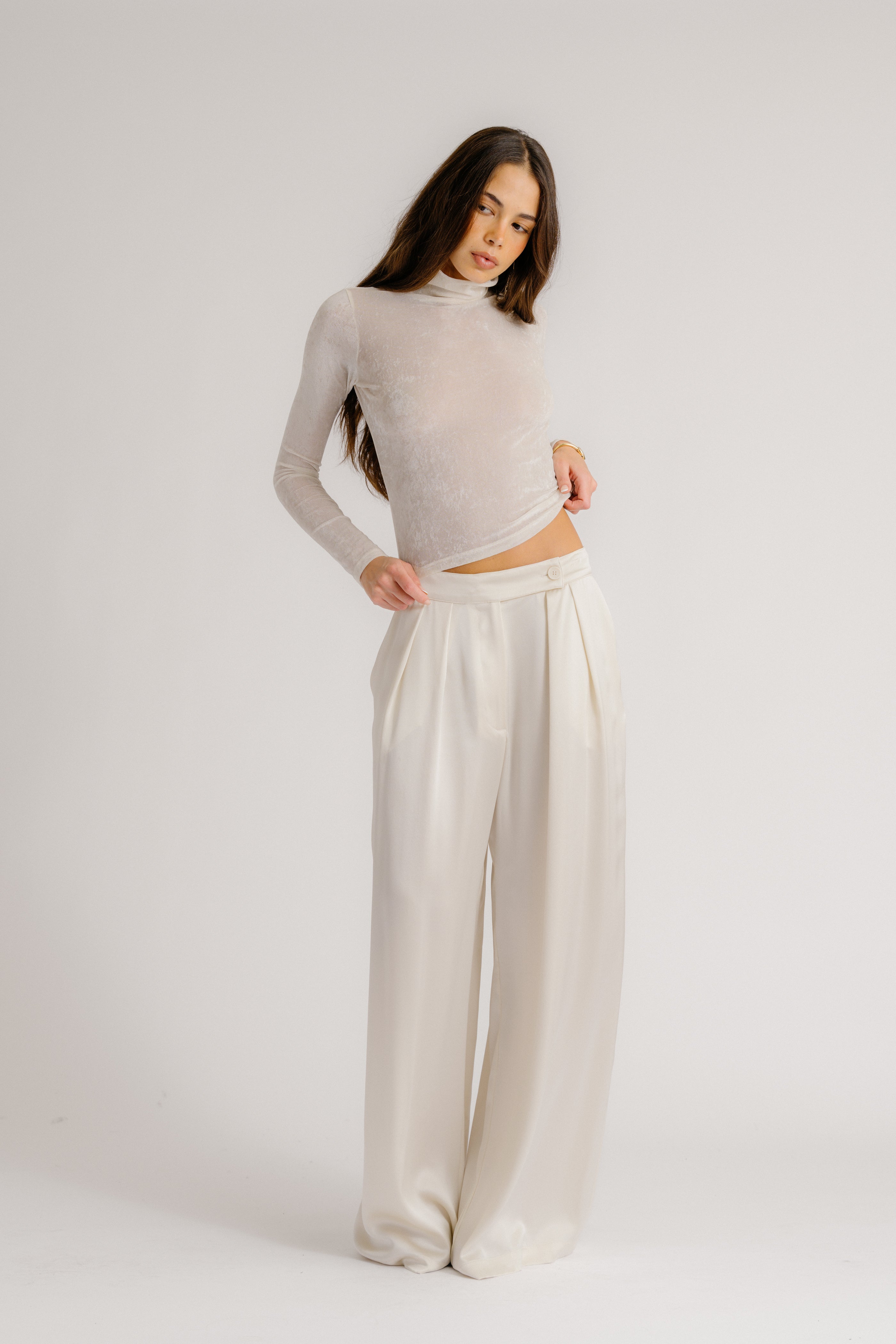 BROOKE HIGH RISE DOUBLE PLEAT SILK TROUSER | GARDENIA
