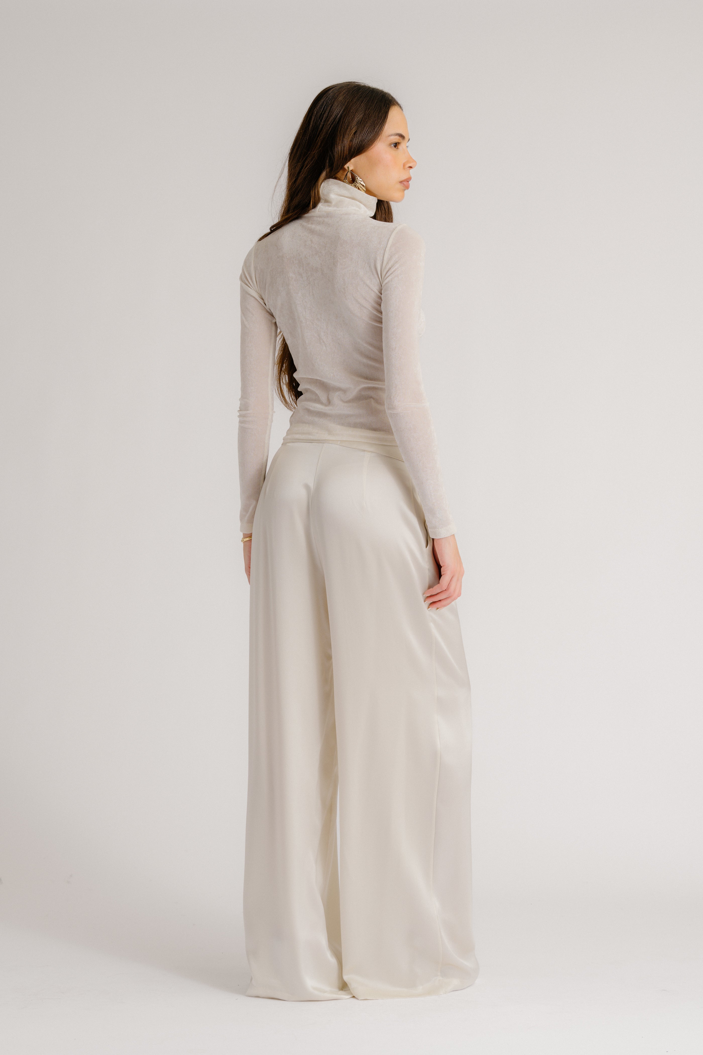 BROOKE HIGH RISE DOUBLE PLEAT SILK TROUSER | GARDENIA