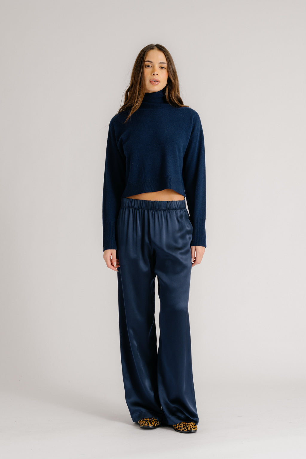 BRYNN WIDE LEG SILK PANT  | MIDNIGHT NAVY