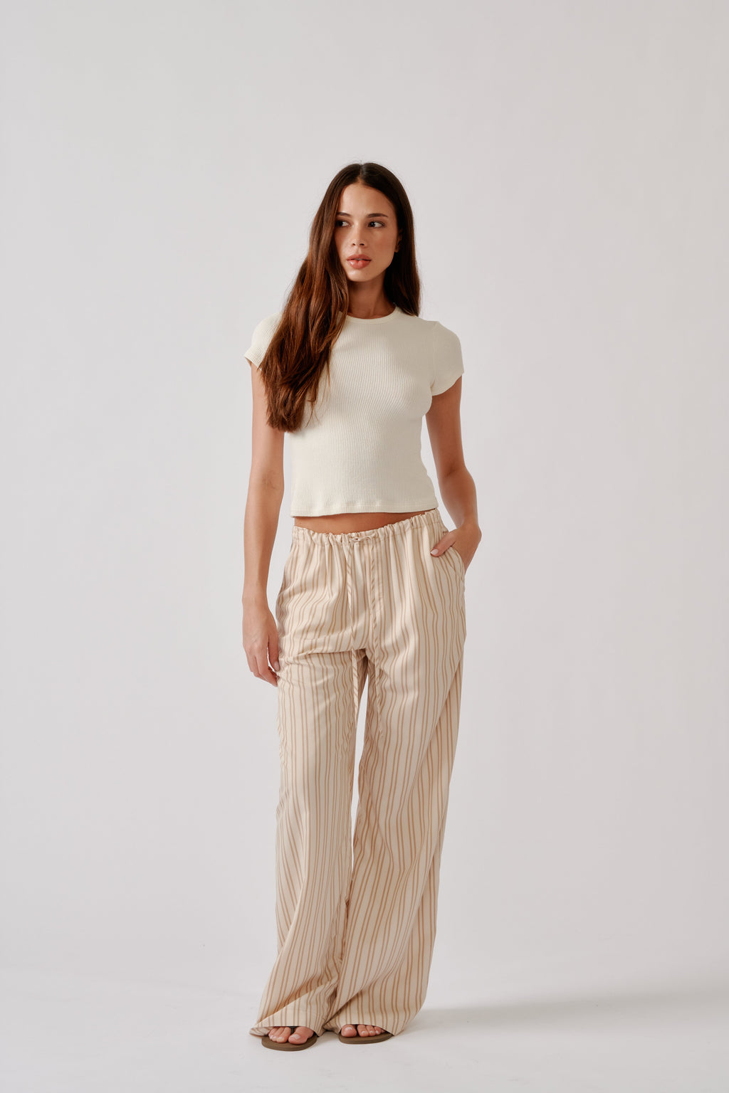GEMMA STRIPPED PULL ON STRAIGHT LEG PANT | DUNE