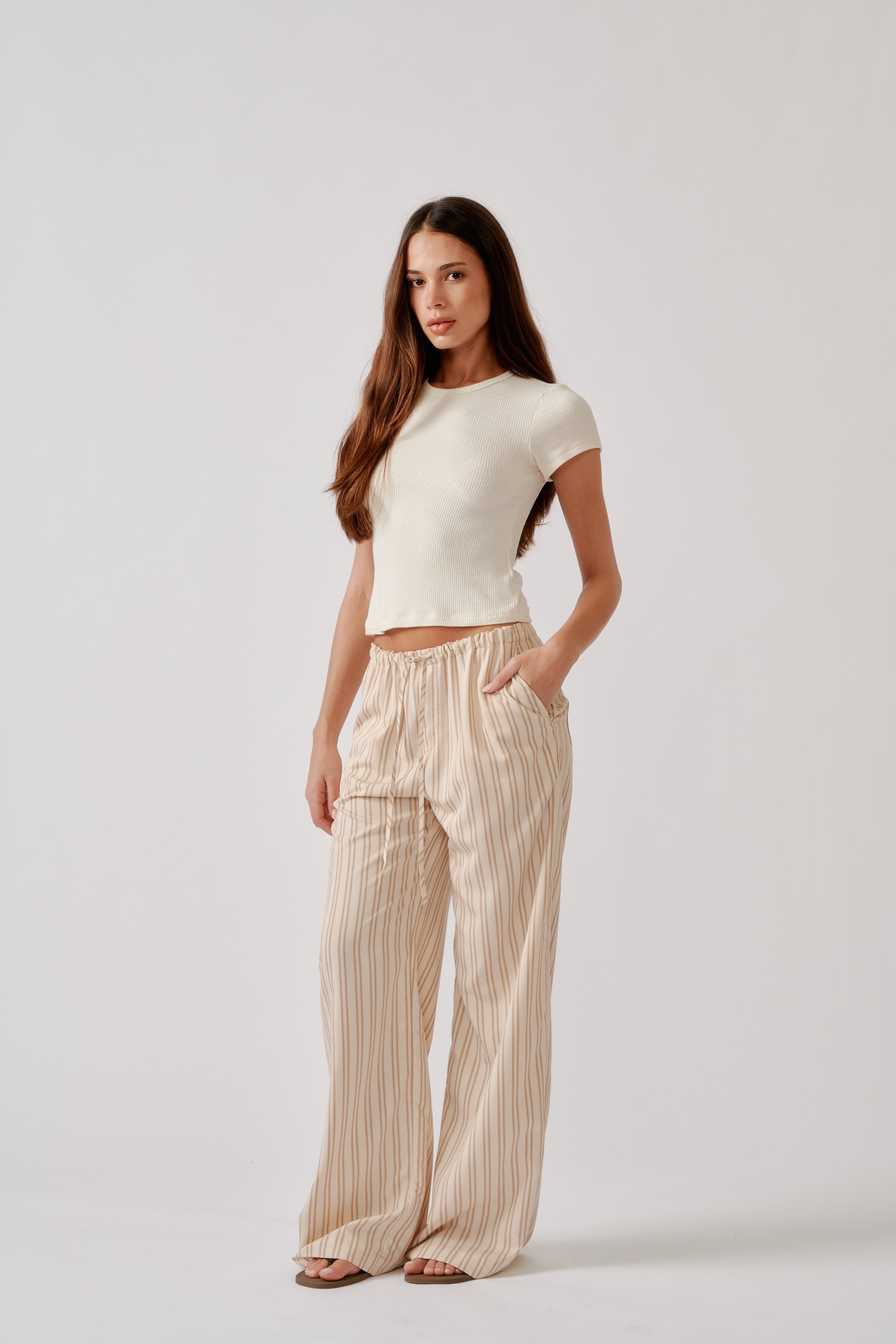 GEMMA STRIPPED PULL ON STRAIGHT LEG PANT | DUNE