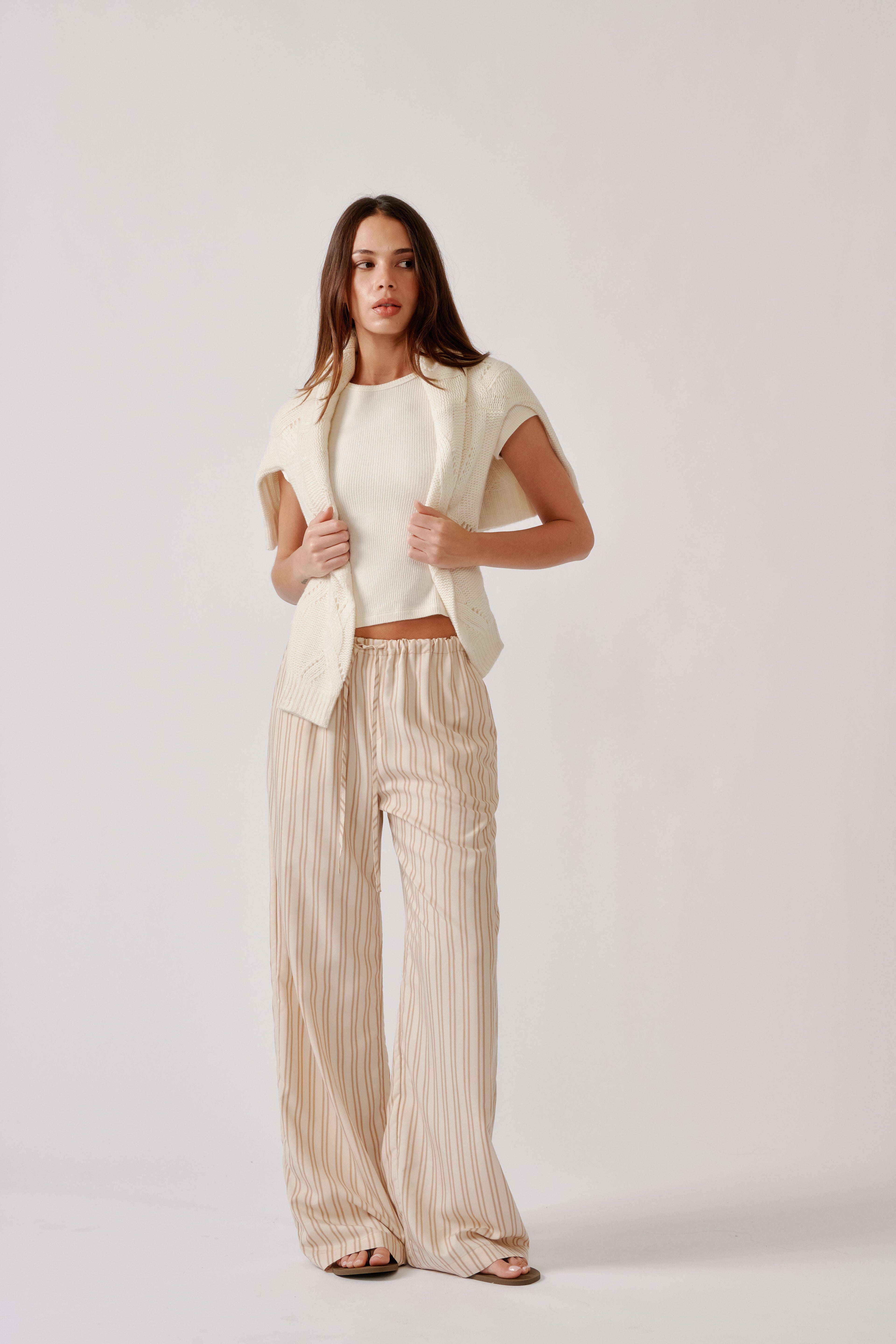 GEMMA STRIPPED PULL ON STRAIGHT LEG PANT | DUNE