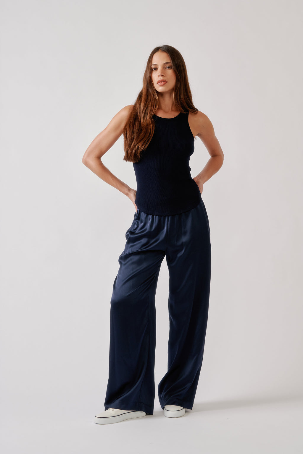 BRYNN WIDE LEG SILK PANT  | MIDNIGHT NAVY