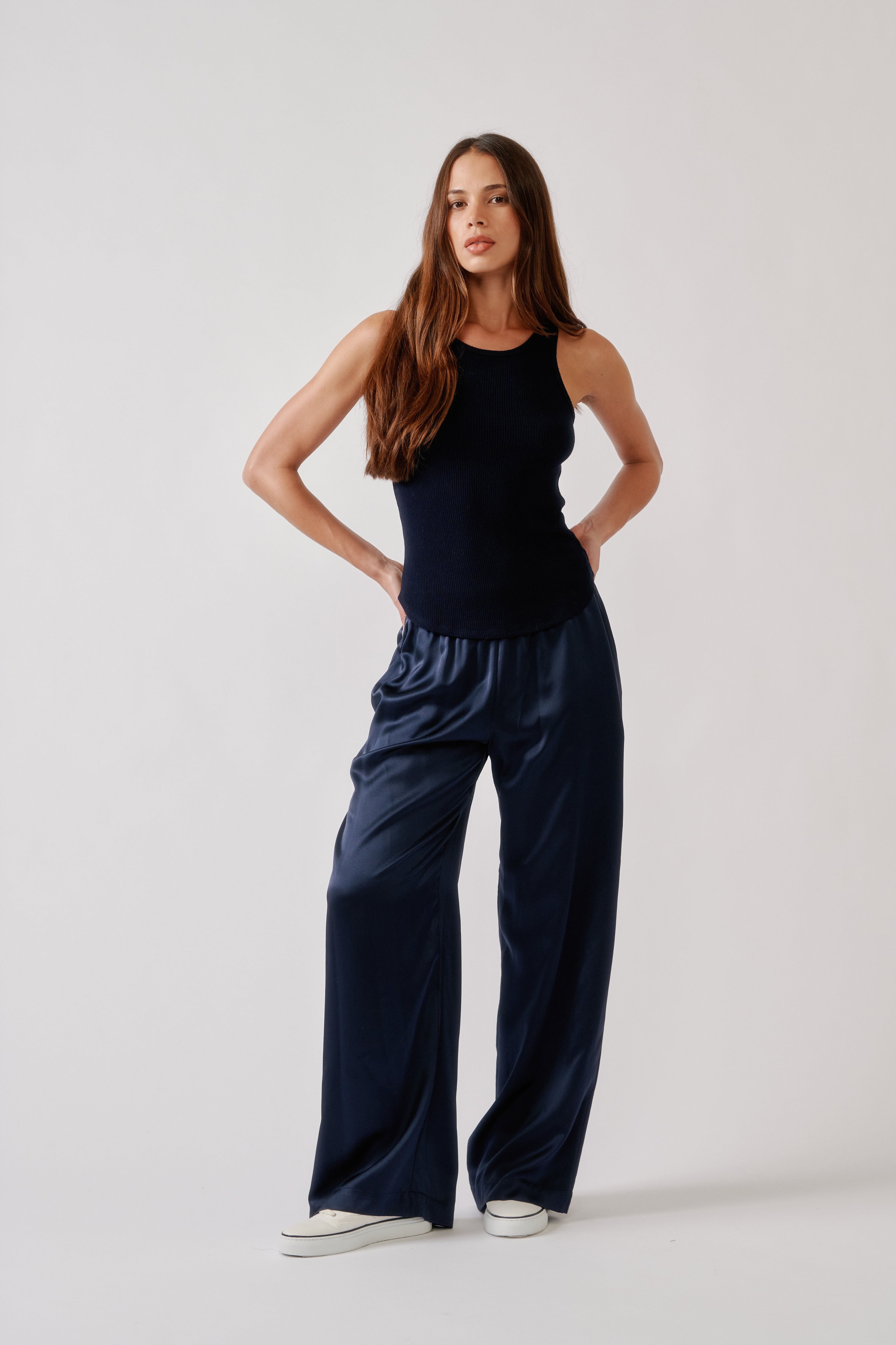 BRYNN WIDE LEG SILK PANT  | MIDNIGHT NAVY