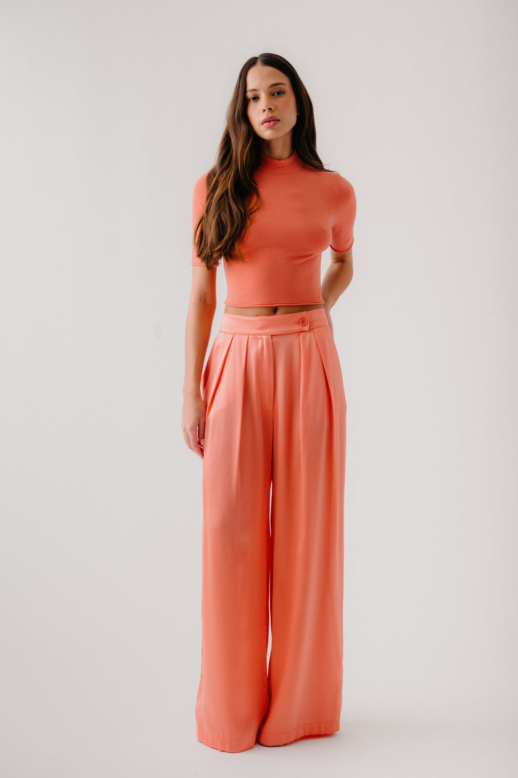 BROOKE HIGH RISE DOUBLE PLEAT SILK TROUSER | MELON