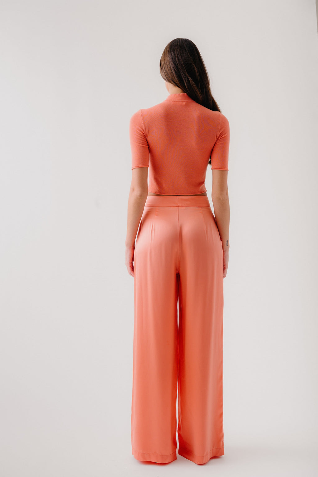 BROOKE HIGH RISE DOUBLE PLEAT SILK TROUSER | MELON