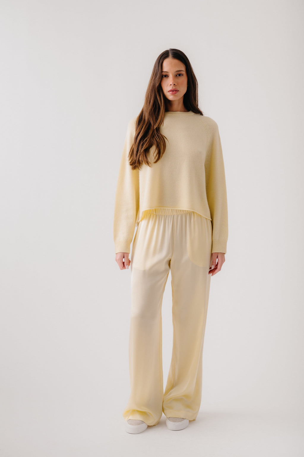 BRYNN HIGH RISE PULL ON WIDE LEG SILK PANT | BUTTERCUP