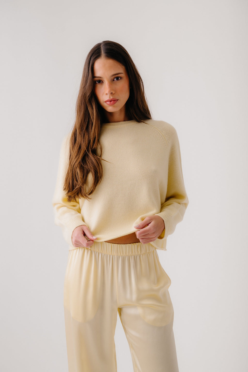 BRYNN HIGH RISE PULL ON WIDE LEG SILK PANT | BUTTERCUP