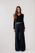BROOKE HIGH RISE DOUBLE SEERSUCKER  TROUSER | BLACK