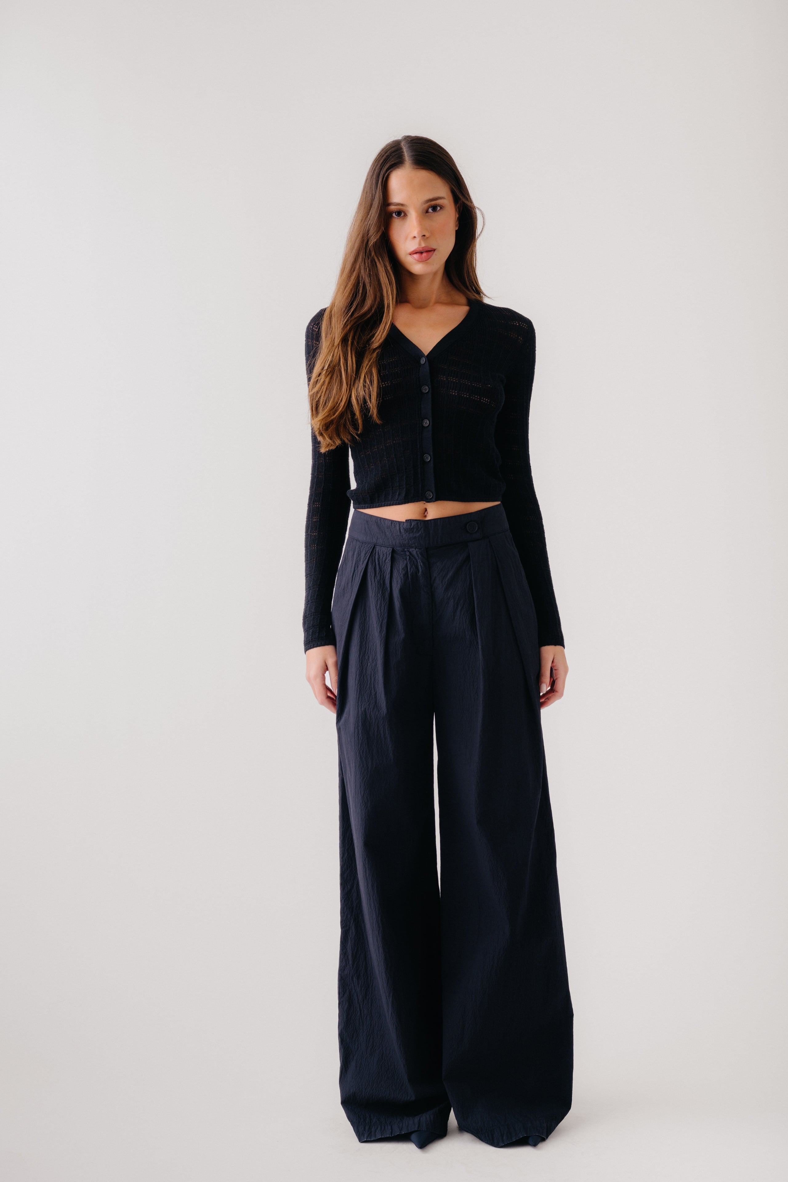 BROOKE HIGH RISE DOUBLE SEERSUCKER  TROUSER | BLACK