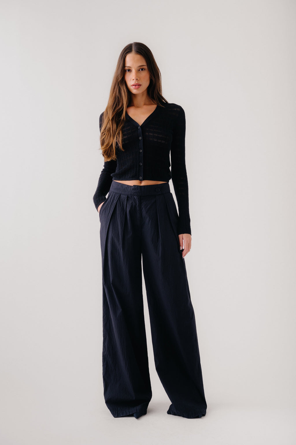 BROOKE HIGH RISE DOUBLE SEERSUCKER  TROUSER | BLACK