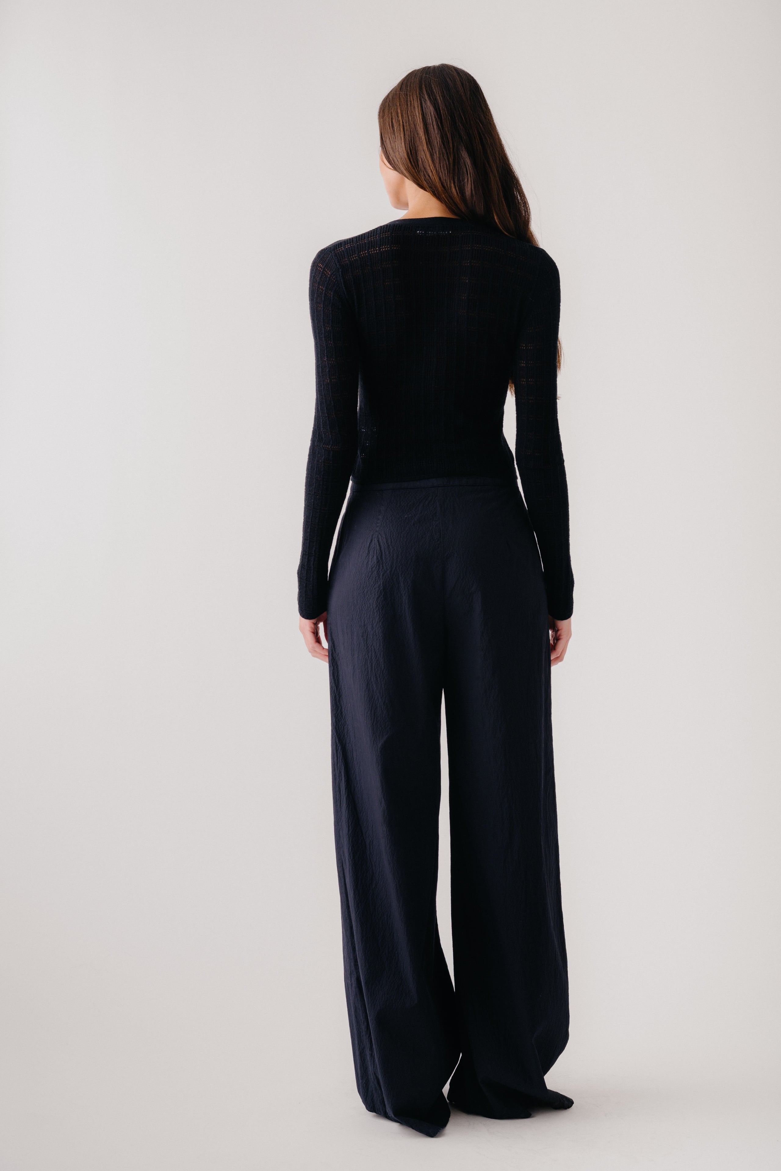 BROOKE HIGH RISE DOUBLE SEERSUCKER  TROUSER | BLACK