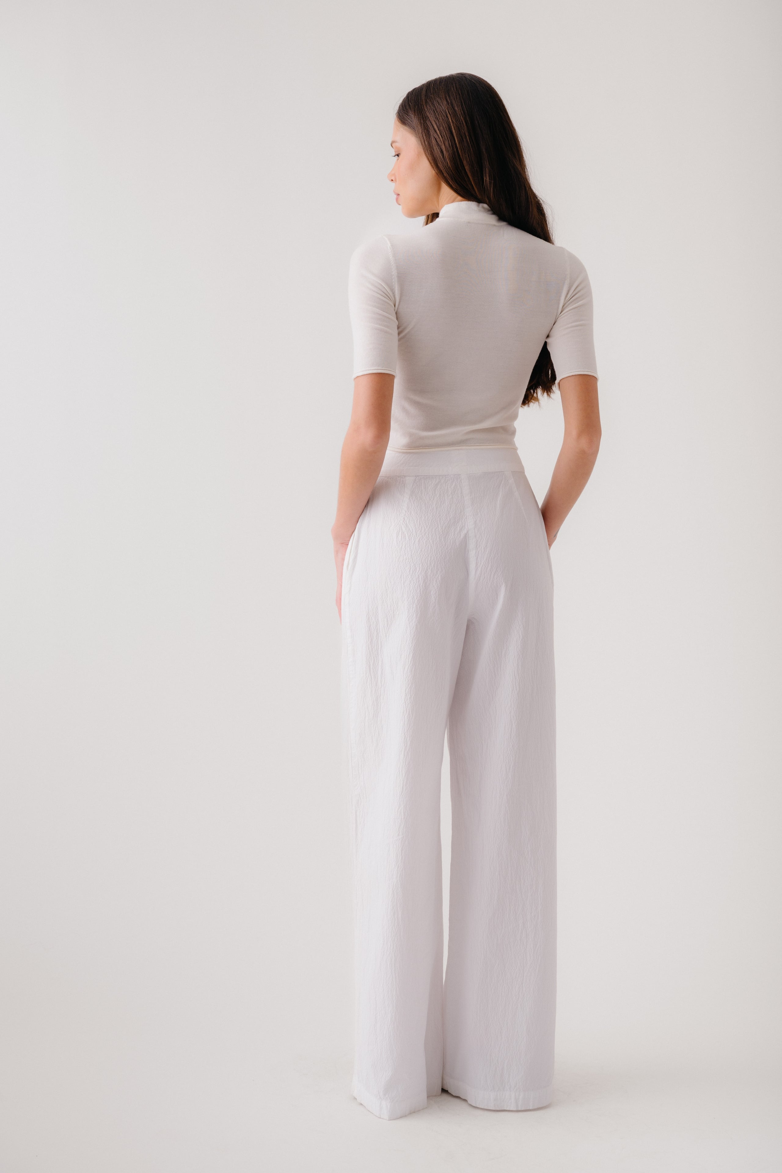 BROOKE HIGH RISE  SEERSUCKER TROUSER | WHITE
