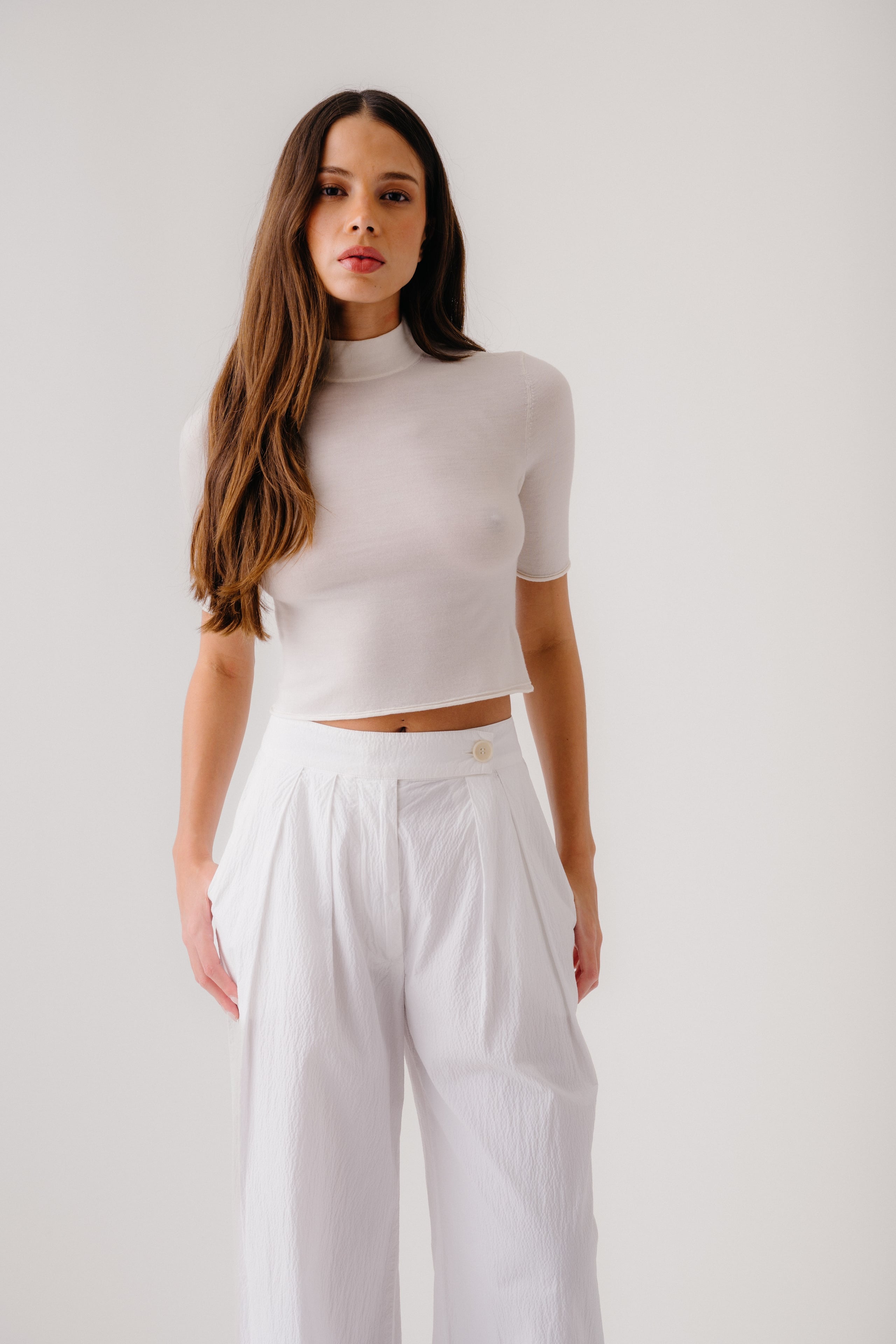 BROOKE HIGH RISE  SEERSUCKER TROUSER | WHITE
