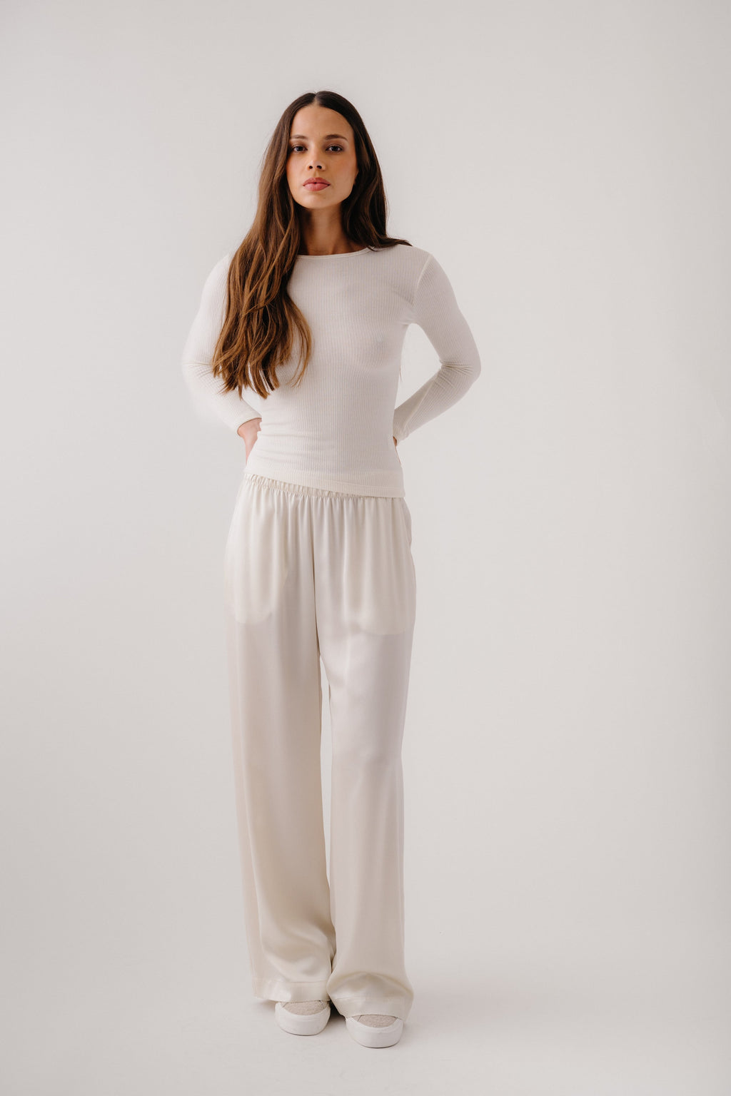 BRYNN WIDE LEG SILK PANT | GARDENIA