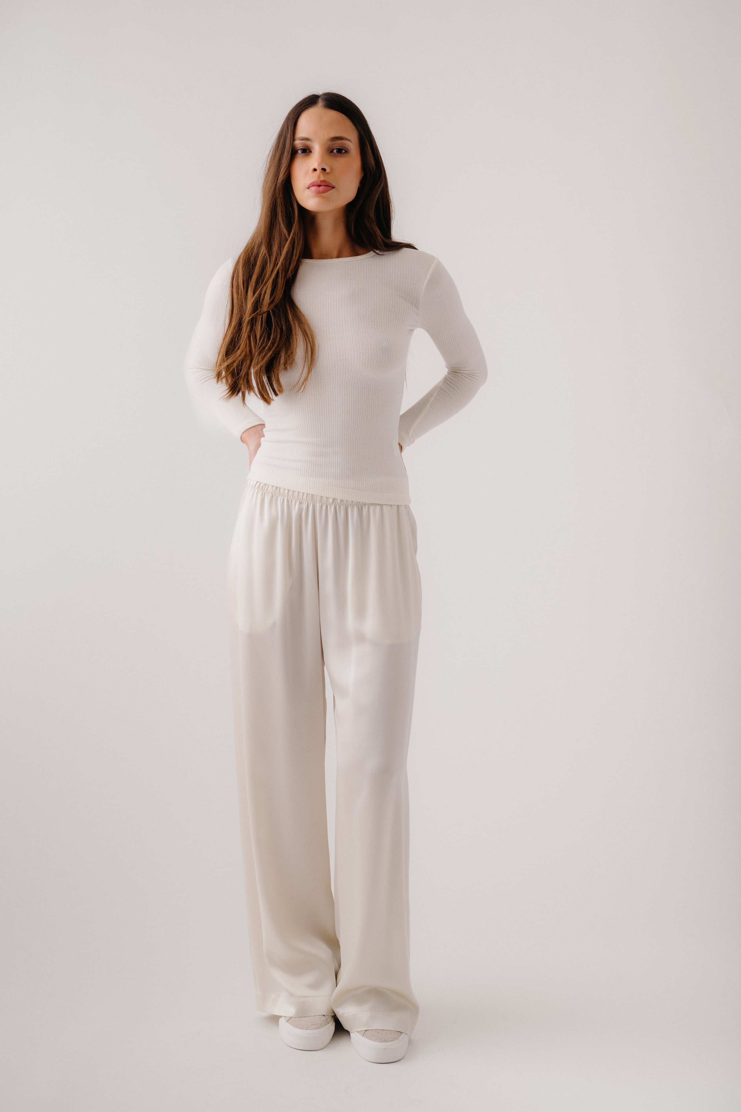 BRYNN WIDE LEG SILK PANT | GARDENIA