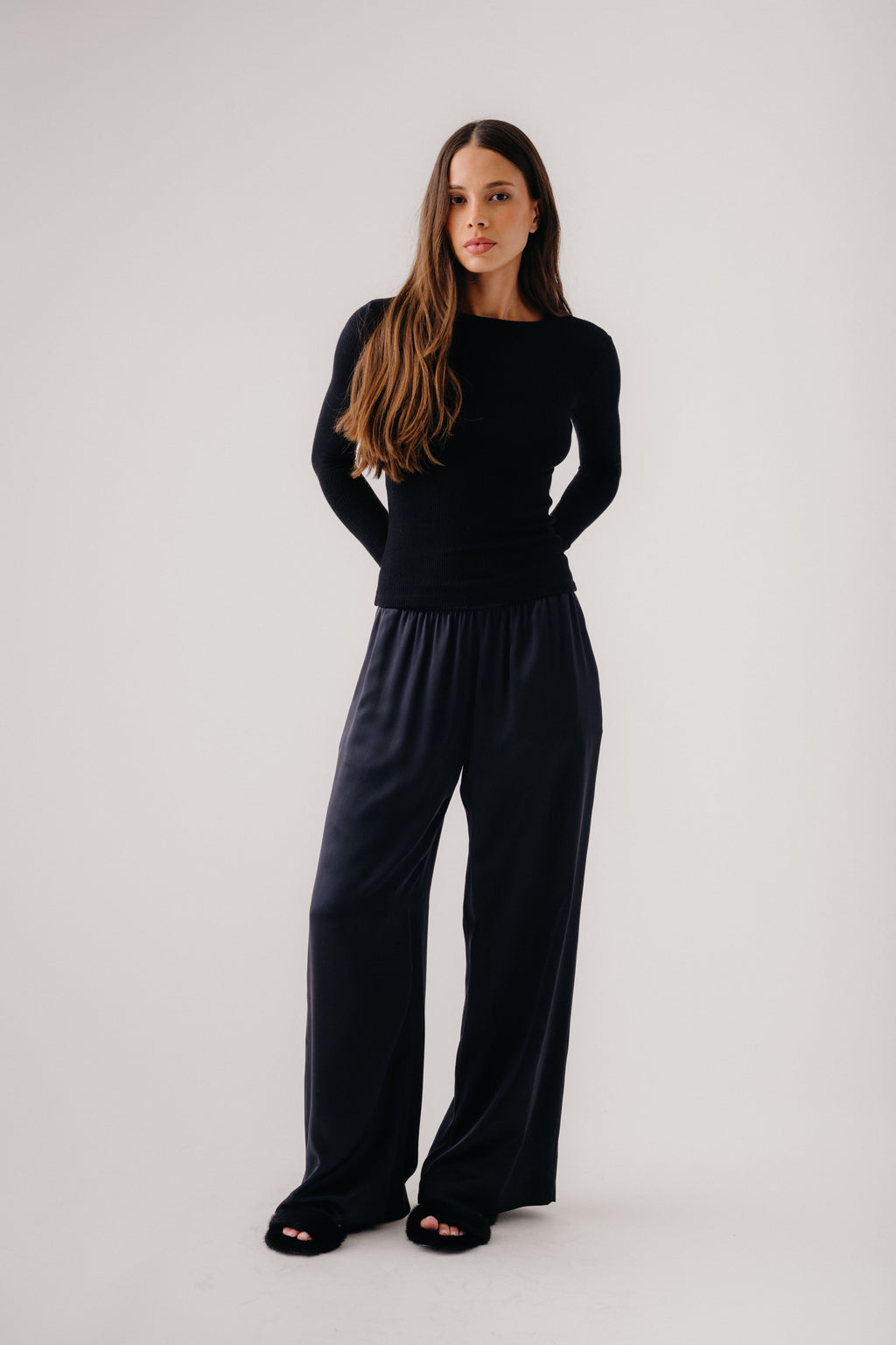 BRYNN WIDE LEG SILK PANT | BLACK