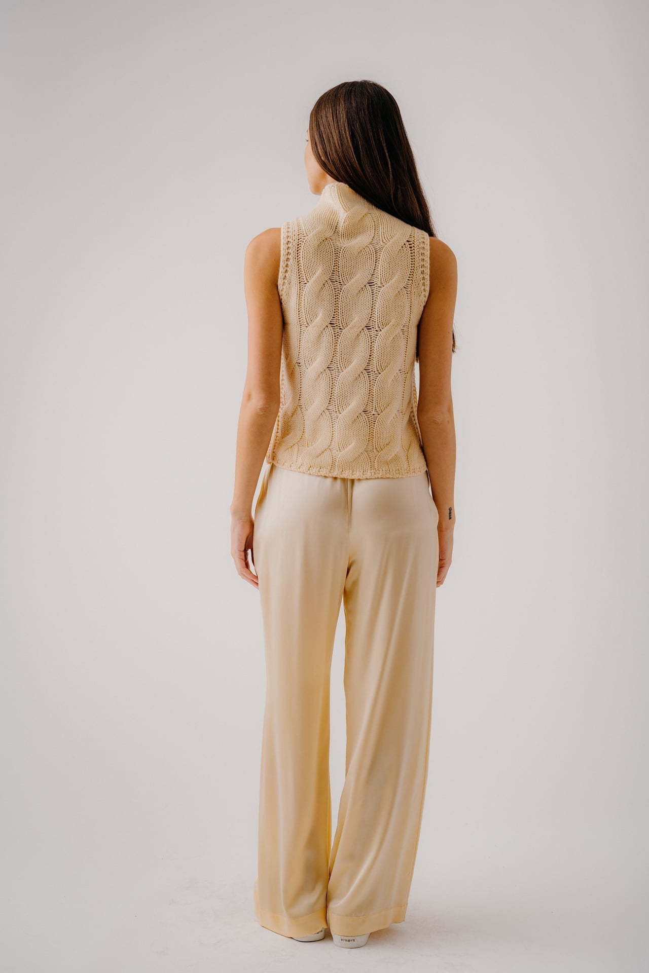 BRYNN HIGH RISE PULL ON WIDE LEG SILK PANT | BUTTERCREAM