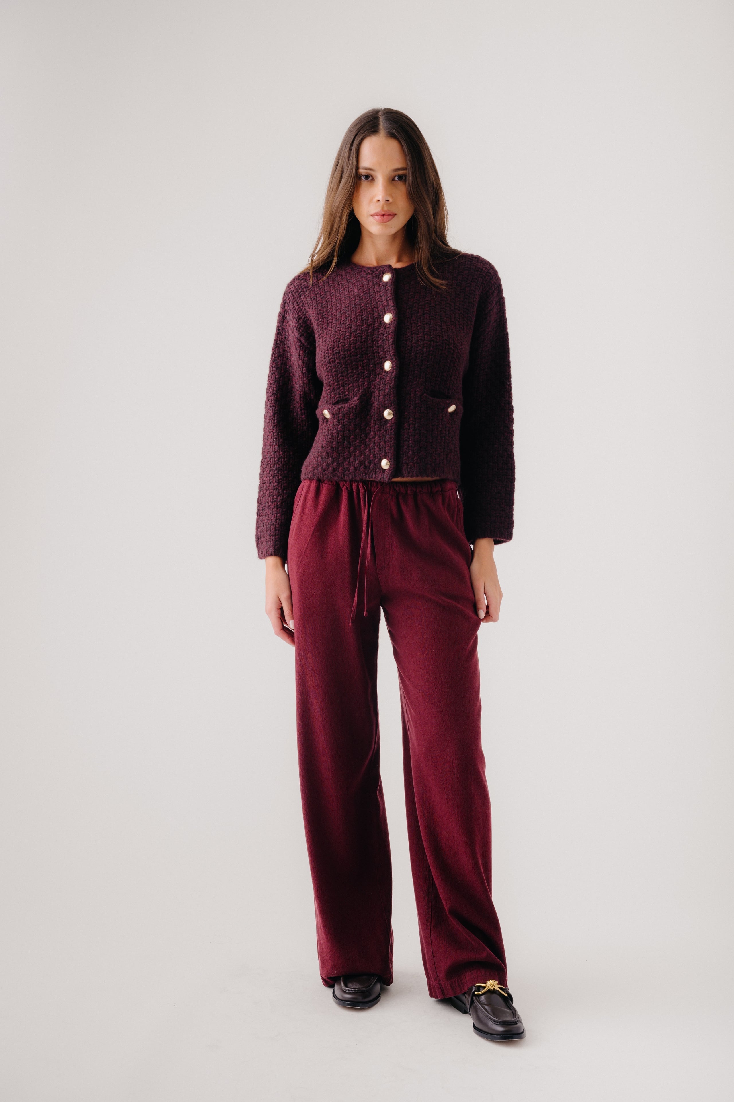 GEMMA PULL ON STRAIGHT LEG PANT | BORDEAUX