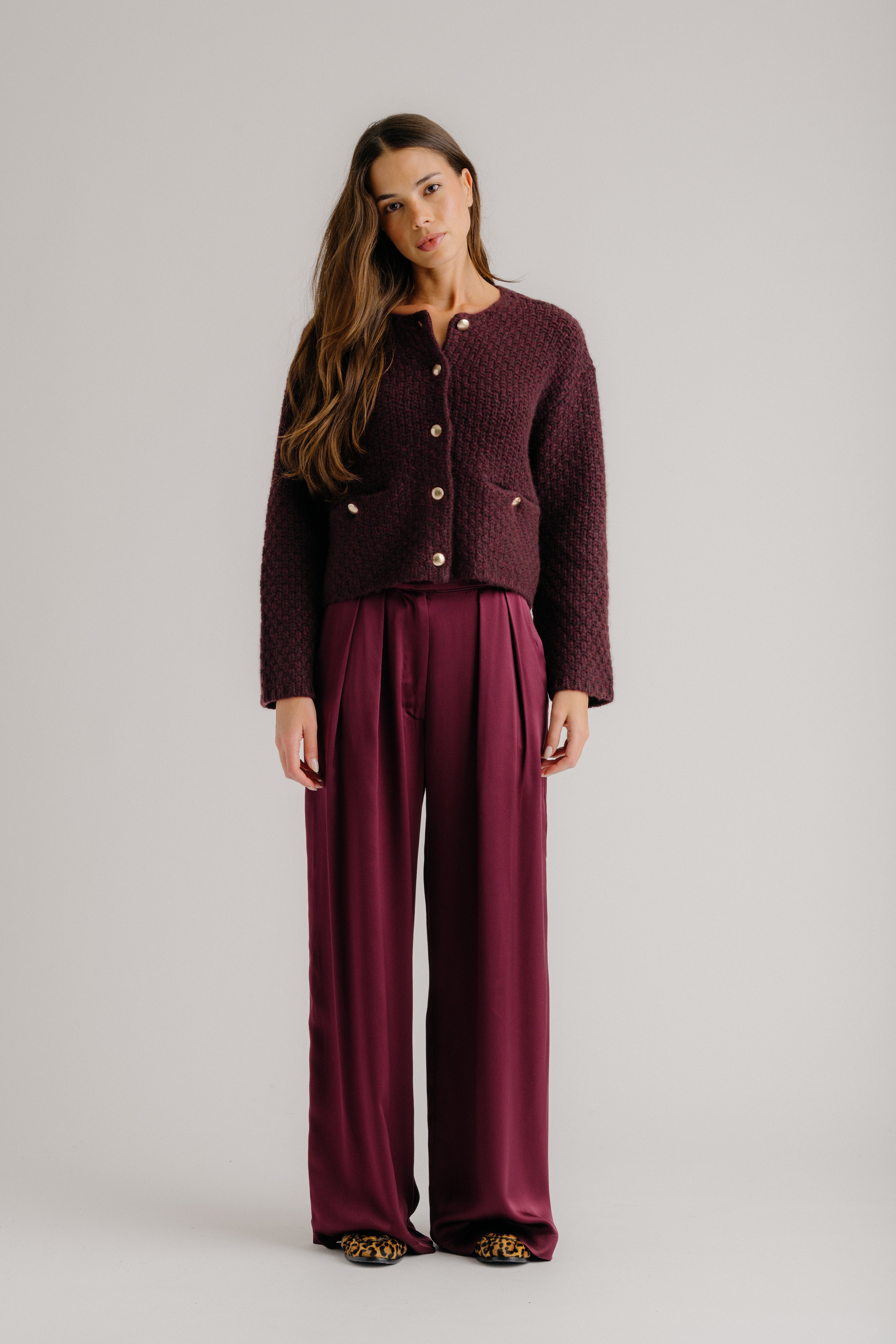 BROOKE HIGH RISE DOUBLE PLEAT TROUSER | BORDEAUX