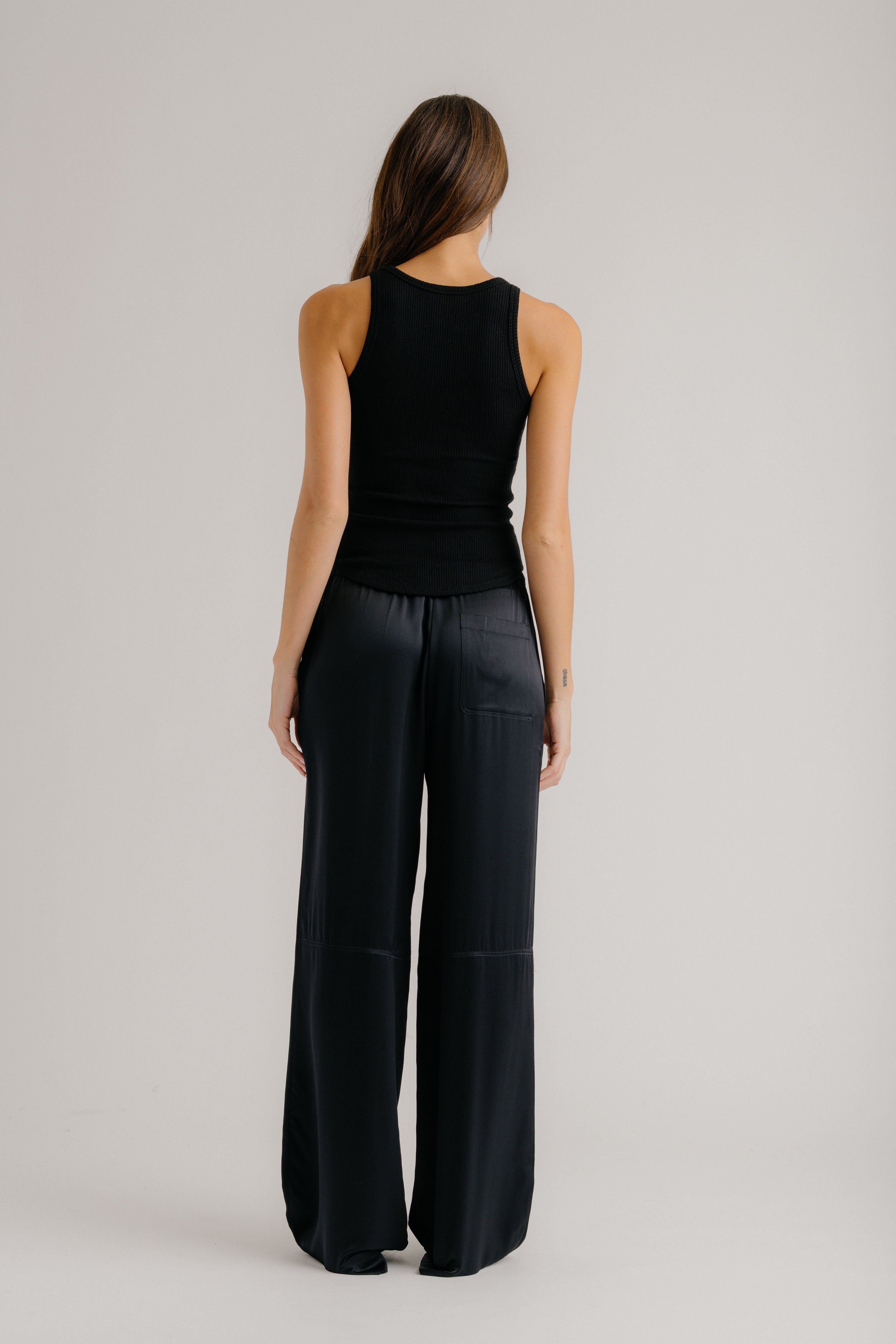 LEXI LOWER RISE RELAXED SILK PANT | BLACK