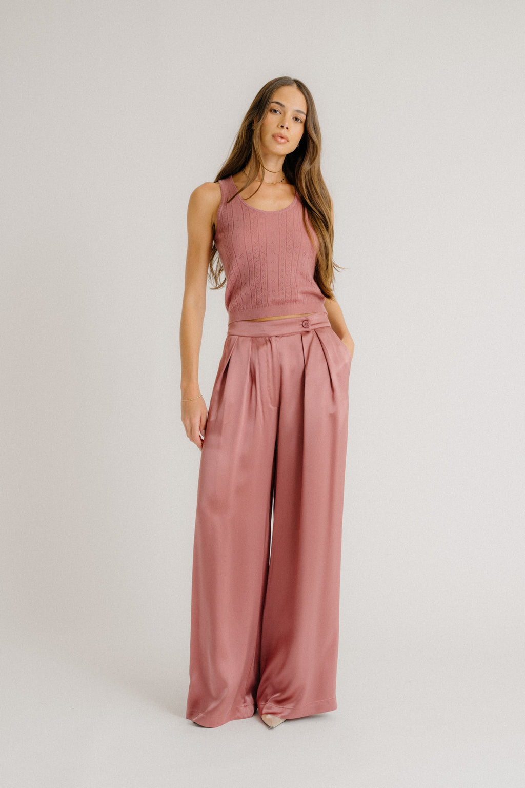 BROOKLYN HIGH RISE DOUBLE PLEAT SILK TROUSER | DESERT BLOOM
