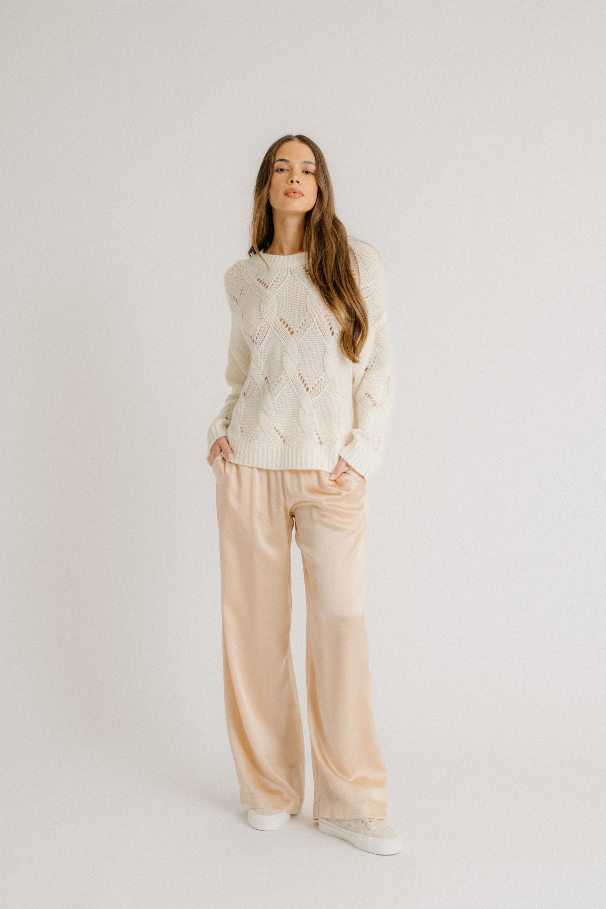 BRYNN  WIDE LEG SILK PANT | PINK SAND